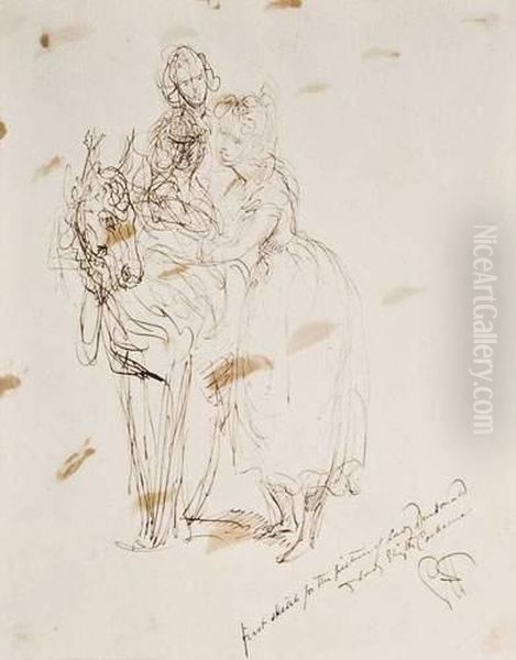 Lady Dundonald Et Sa Fille Sur Un Ane - view 1