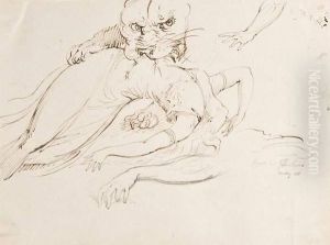 Femme Prise Dans Les Crocs D'un Tigre by Sir George Hayter