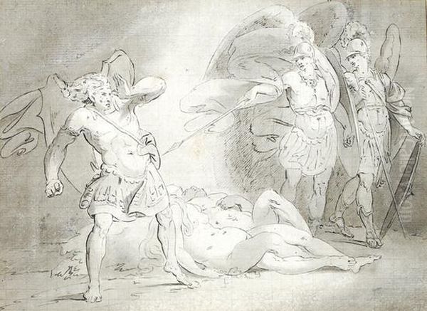 The Archangels Protecting Adam Andeve From Lucifer - view 1