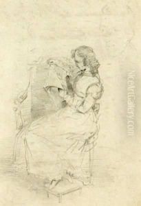Study Of A Seated Woman Reading A Newspaper by Sir George Hayter