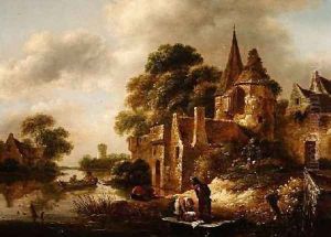 River Landscape with Peasants near a Castle by Claes Molenaar (see Molenaer)