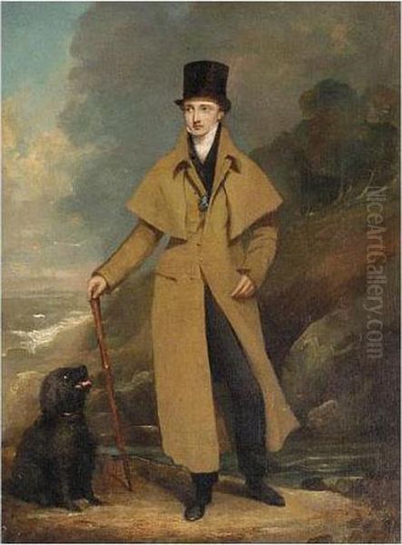 Portrait Of A Gentleman, Full Length, With His Dog - view 1