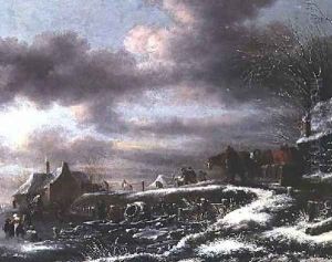 A Winter Landscape with Figures in a Horse-drawn Sledge