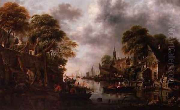 River Scene with Boats and Figures - view 1