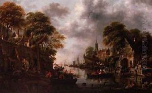 River Scene with Boats and Figures