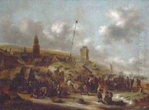 The beach at Scheveningen with fishermen unloading their catch