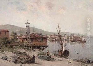 An eastern fishing village by Gustave Mascart