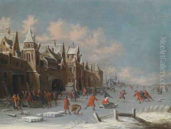 Eisvergnugen Vor Dentoren Einer Hollandischen Stadt - view 1