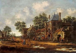 Geschaftiges Treiben Vor Dem Dorfgasthof