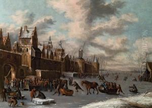 Eisvergnugen Vor Den Mauern Einer Stadt by Thomas Heeremans