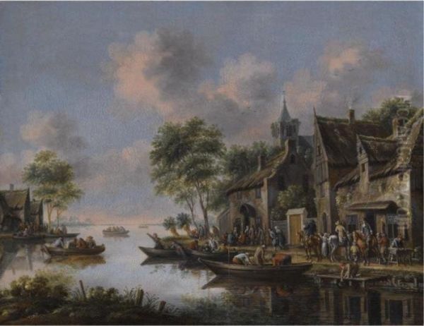 A River Landscape With Villagers Unloading Their Boats - view 1