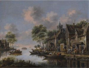 A River Landscape With Villagers Unloading Their Boats