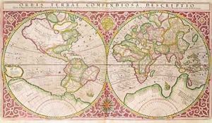 Double Hemisphere World Map 1587 by Gerard Mercator