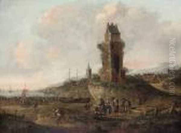 A Coastal Landscape With Figures By A Ruin, A Town Beyond - view 1