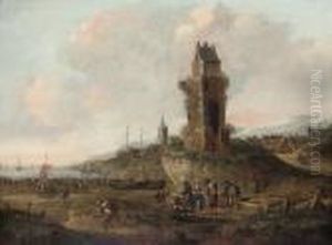 A Coastal Landscape With Figures By A Ruin, A Town Beyond A Coastal Landscape With Figures By A Ruin, A Town Beyond