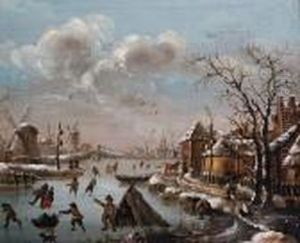 A Winter Skating Scene by Thomas Heeremans