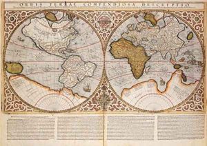 Double Hemisphere World Map 1587 2 by Gerard Mercator