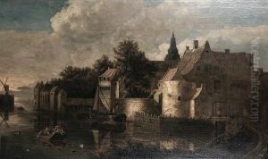 A Fishing Boat Pulling Up To A Dutch Riverport by Thomas Heeremans