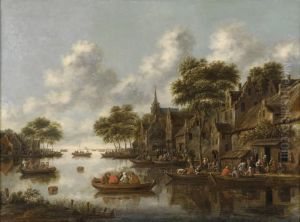 Sommerliche Flusslandschaft Mit Regem Treiben.