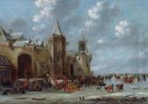 Giochi Sul Ghiaccio Di Fronte Alle Mura Di Una Citta
