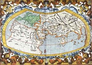 World map entitled Unviersalis tabula iuxta Ptolemeum', plate 1 from Mercators edition of Ptolemys Geographia by Gerard Mercator