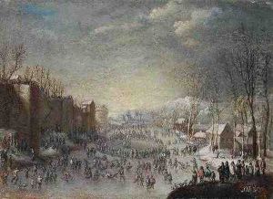 Eislaufvergnugen Vor Den Mauern Einer Stadt. Eislaufvergnugen Vor Den Mauern Einer Stadt.