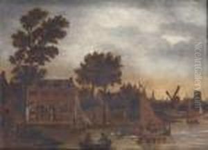 A River Landscape With A Town by Thomas Heeremans