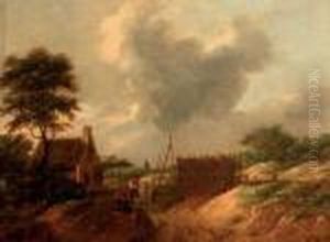 A Dune Landscape With Figures By A Gate by Thomas Heeremans