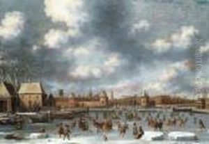 Figures Skating On A Frozen Lake by Thomas Heeremans