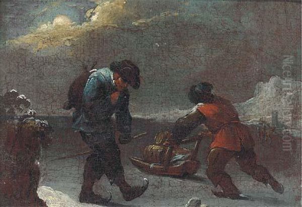 Winter Travellers With A Slay - view 1