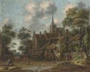 A Town With Horseman And Other Figures Drinking Outside Aninn