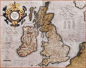 Map of the British Isles from Atlas sive Cosmographicae meditationes de fabrica mundi et fabricati figura 1595 by Gerard Mercator