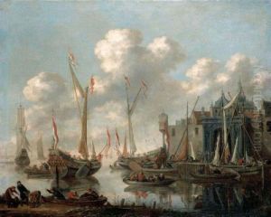 A Dutch Harbour Scene by Thomas Heeremans