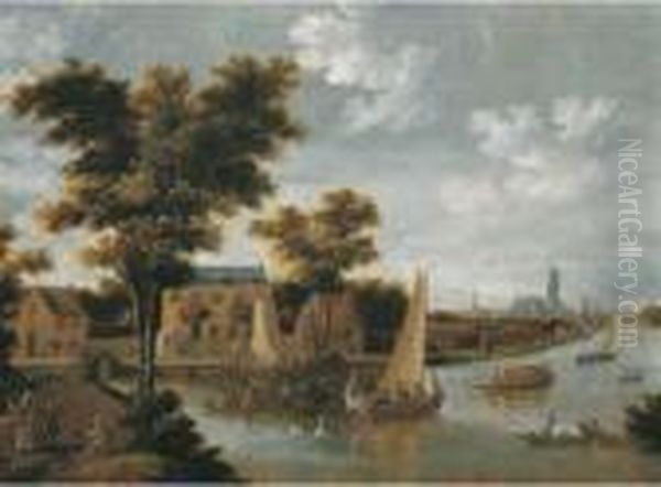 A View Of The Zwaenseiland And The River Zwaenhals, Rotterdam, Thest. Laurenskerk Beyond - view 1