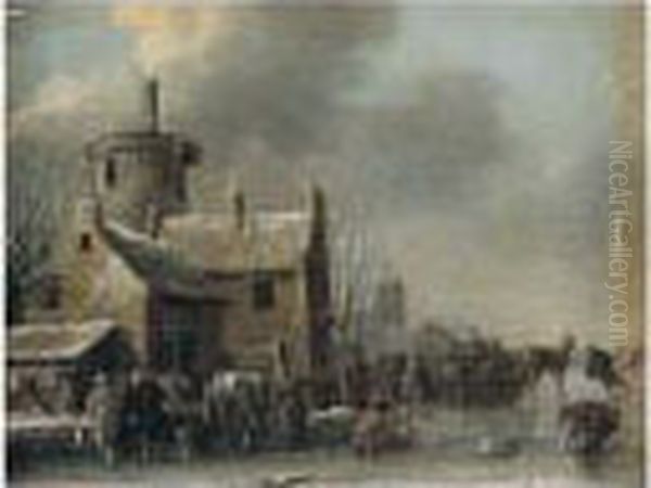 Winter Landscape With Figures Before An Inn - view 1