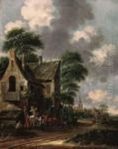 Horsemen By An Inn; And Travellers In A Coach Taking Refreshmentoutside An Inn