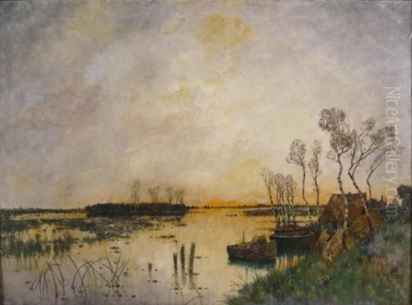 River Landscape With Boats - view 1