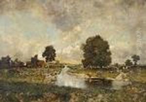 Norddeutsche Landschaft Mit Gewasser Und Hutten by Karl Heffner