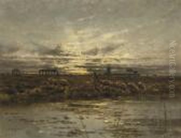 The Roman Campagna; A Shepherd At Dusk by Karl Heffner
