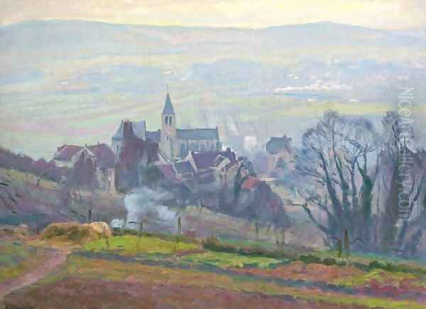 A meadow before a French village - view 1
