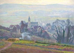 A meadow before a French village