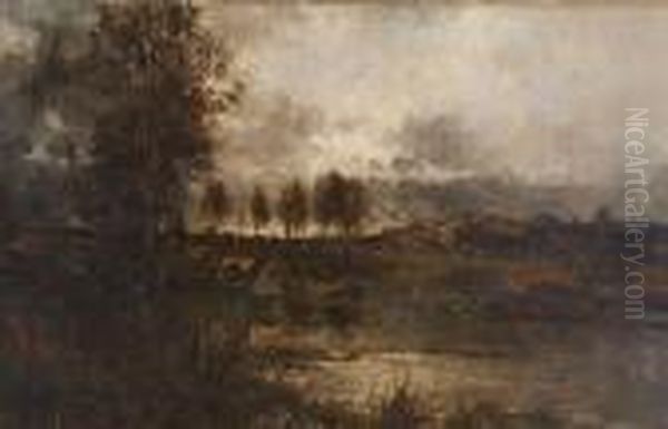 Landscape With Cattle By A Pool - view 1