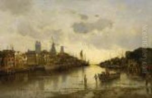 Fluslandschaft Mit Regem Treiben. by Karl Heffner