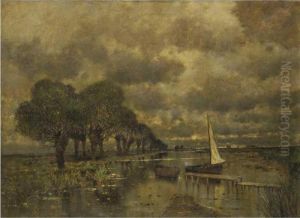 River Landscape With Sailboat