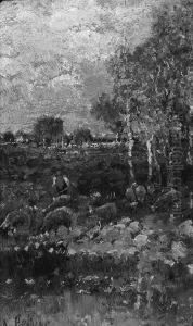 K. "landschaft Mit Schafherde". Sign.
Oder Bez. Ol Auf Holz. 16 X 11 Cm. Rahmen by Karl Heffner