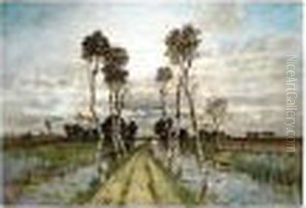 Pathway Along The River, Signed, Oil On Canvas, 70 X 100.5 Cm.; 27 1/2 X 39 1/2 In - view 1
