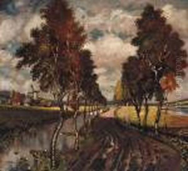 A Country Track Lined With Poplars - view 1