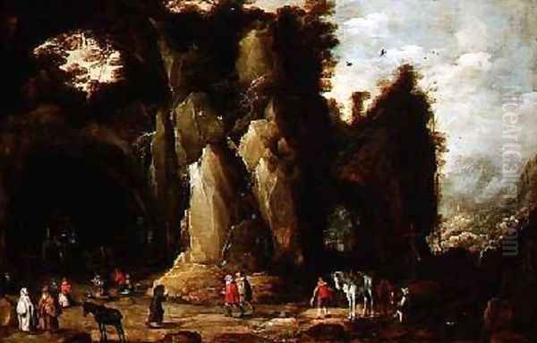 Pilgrims in a rocky grotto - view 1