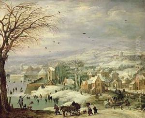 Village Landscape in Winter 1615-20 by Josse de Momper