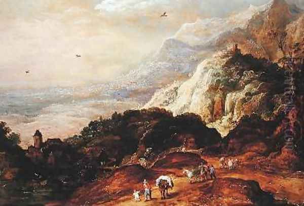 A Mountainous Landscape with Figures and Mules - view 1